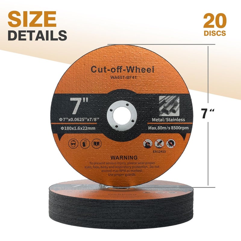 Shawya 20 Pack Cut Off Wheels 7 Inch Cutting Wheel 7”x1/16”x7/8” Metal and Stainless Steel Cutting Disc Fit for Angle Grinder Aggressive Cutting disc for General Purpose Metal Cutting - Image 2